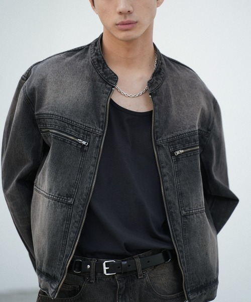 <限時下殺> 日本 限定 WYM LIDNM  復古 水洗 牛仔 拉鍊 夾克 兩色