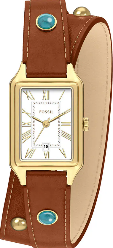 萬年鐘錶 - Fossi  Raquel 復古時尚松石雙圈棕色真皮錶帶女錶 ES5418 錶徑23MM