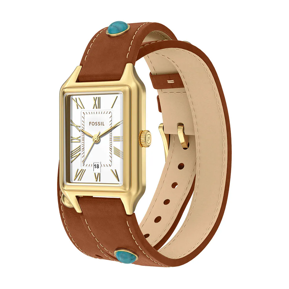 萬年鐘錶 - Fossi  Raquel 復古時尚松石雙圈棕色真皮錶帶女錶 ES5418 錶徑23MM