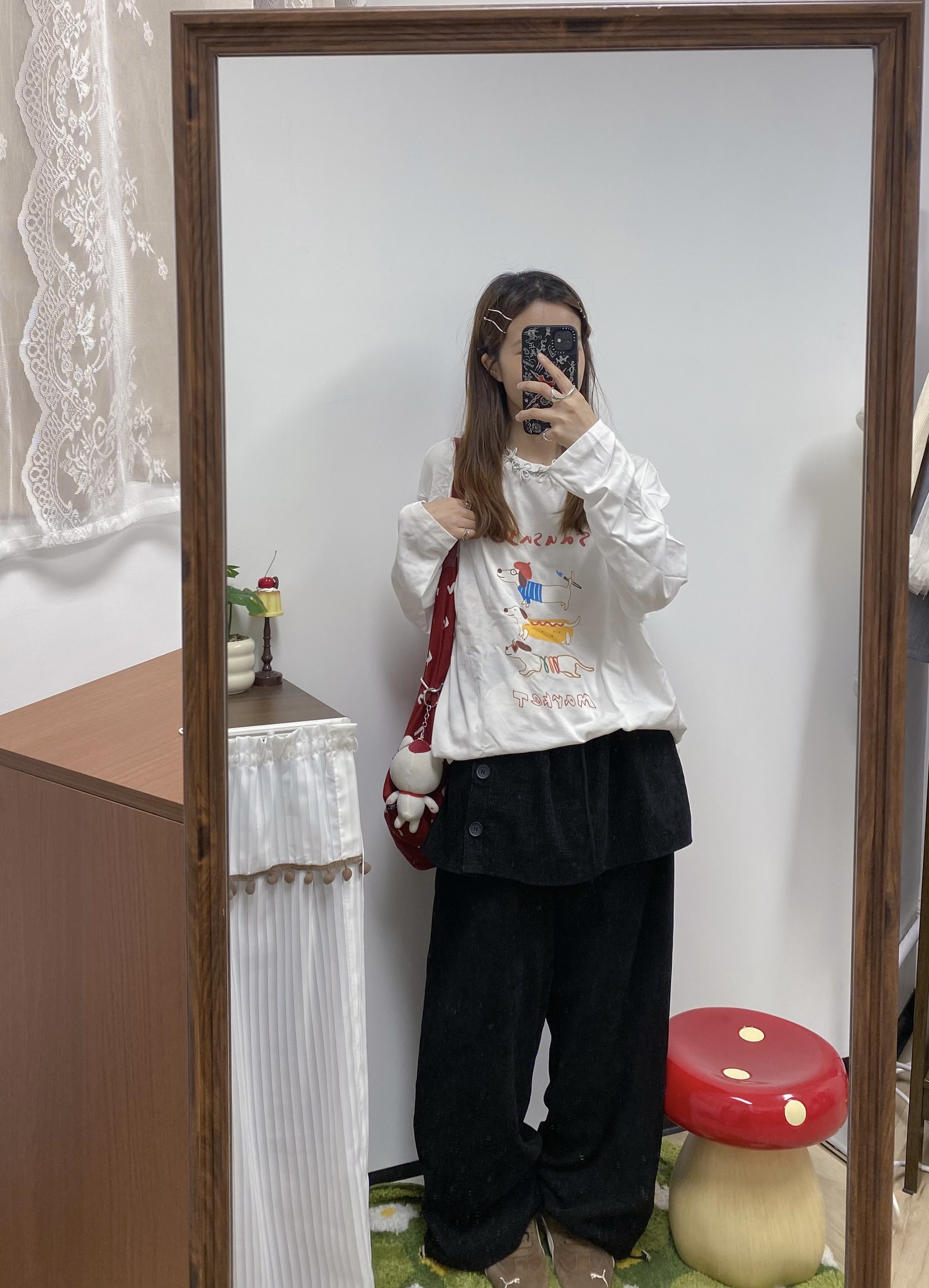 假兩件黑色闊腳裙褲