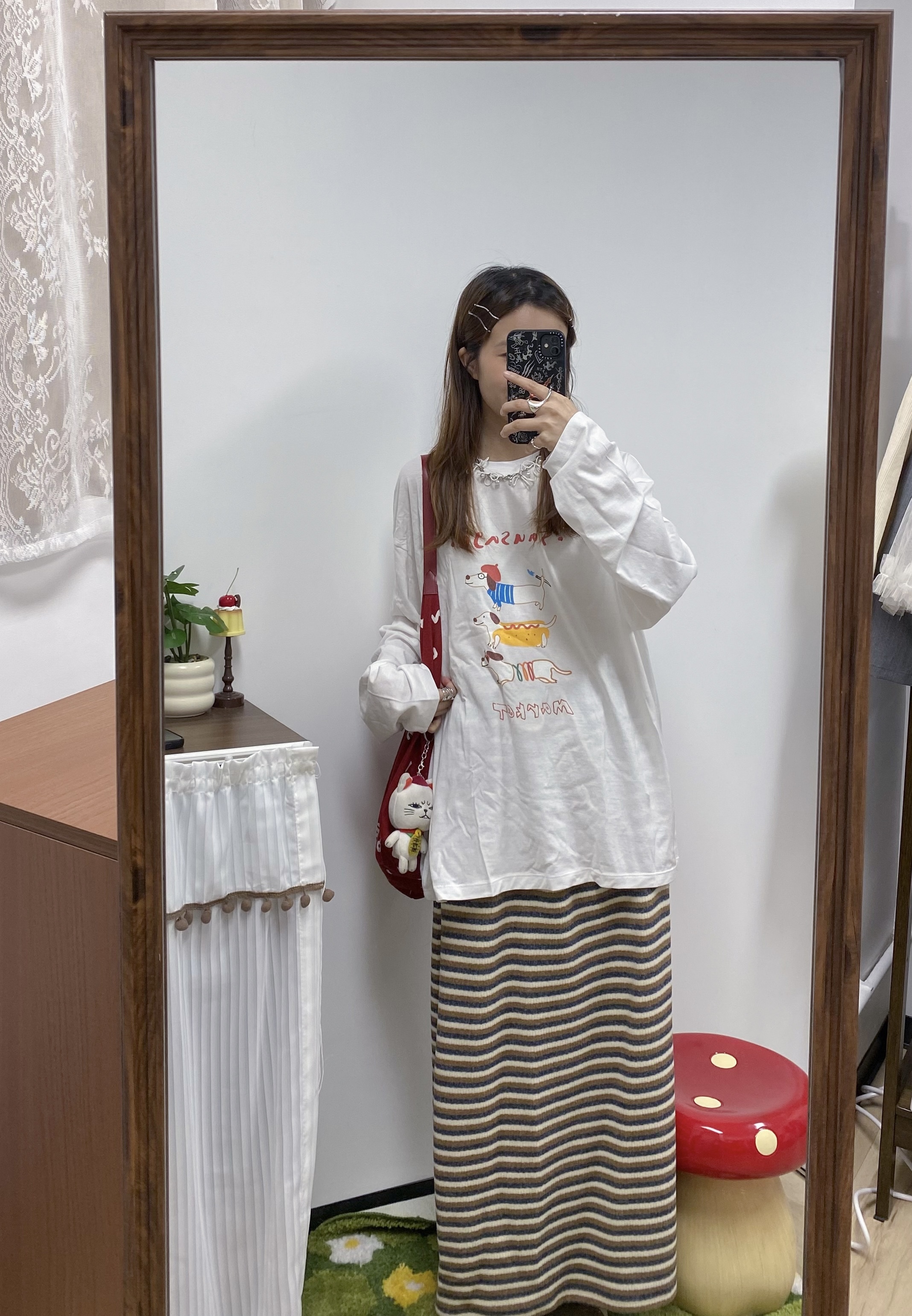 抽繩間條長裙（黃/藍）