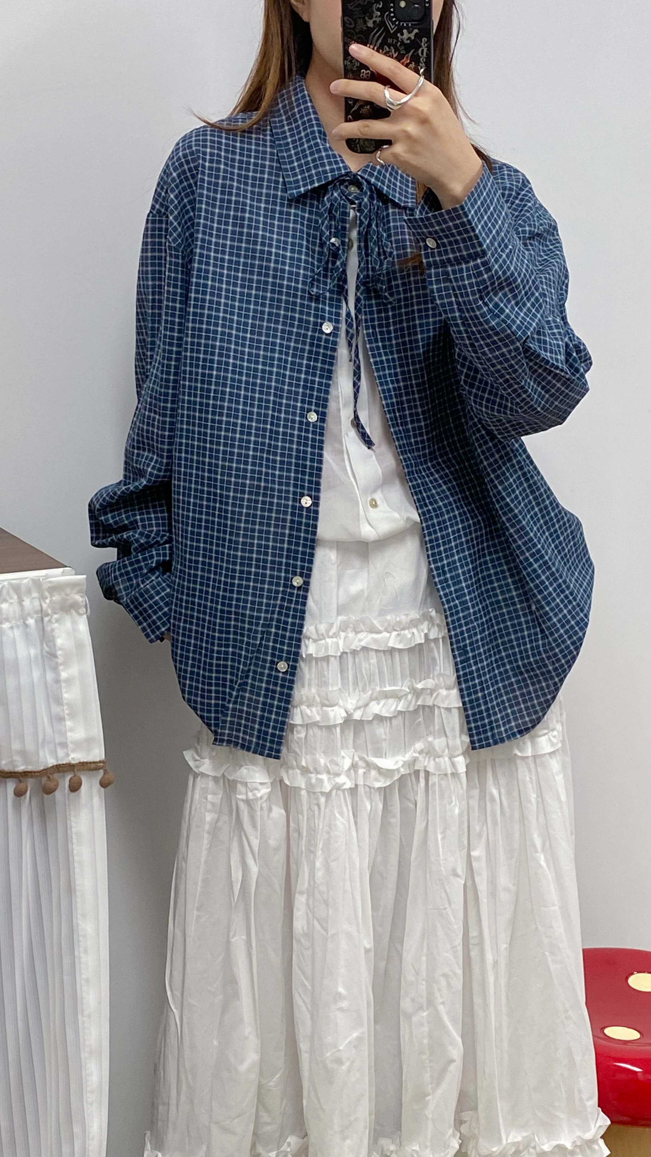 假兩件藍色格仔恤衫