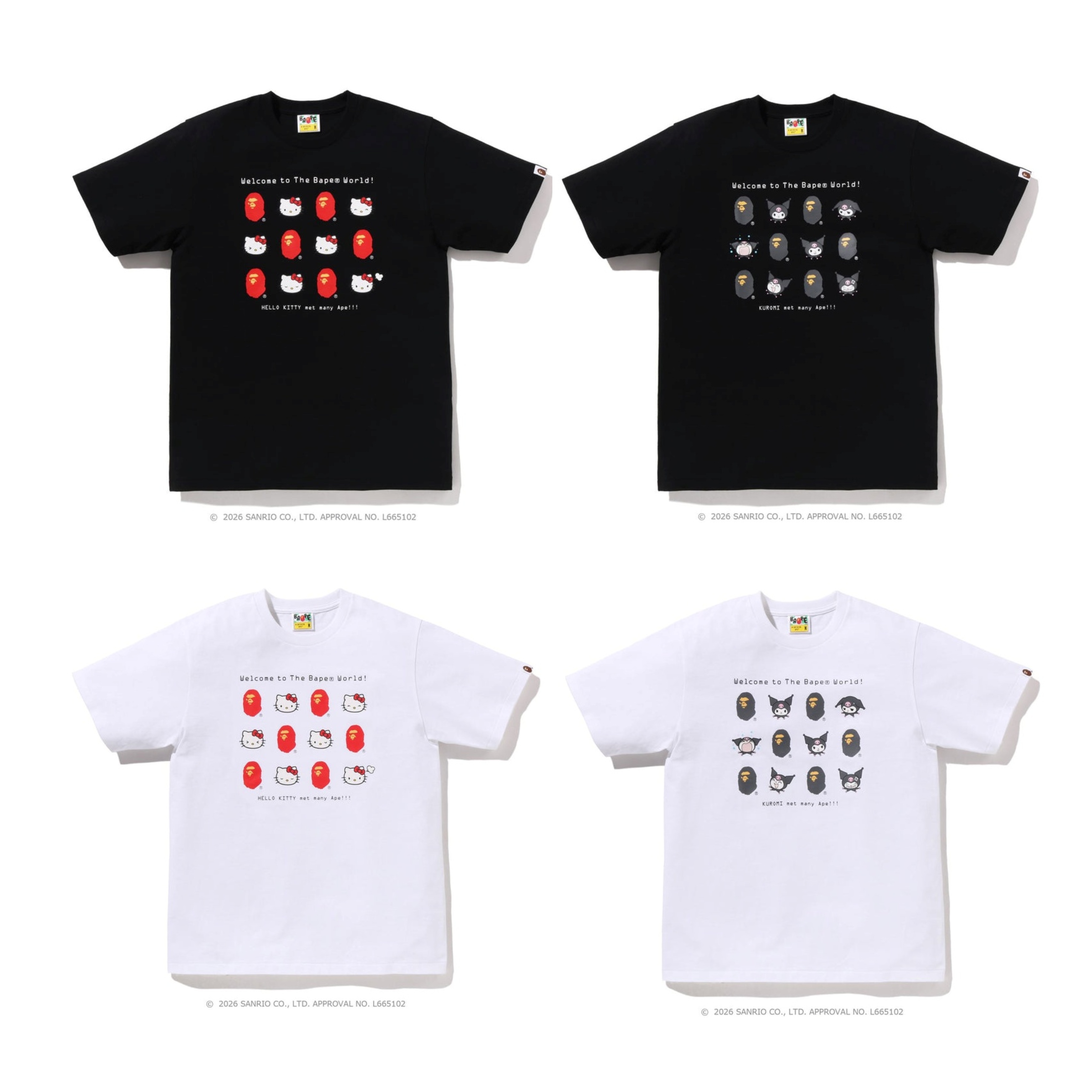 2026SS A BATHING APE BAPE HELLO KITTY / KUROMI TEE 滿版 小頭 三麗鷗 凱蒂貓 庫洛米 女版 短T 現貨 1M23310903 / 1M23310901