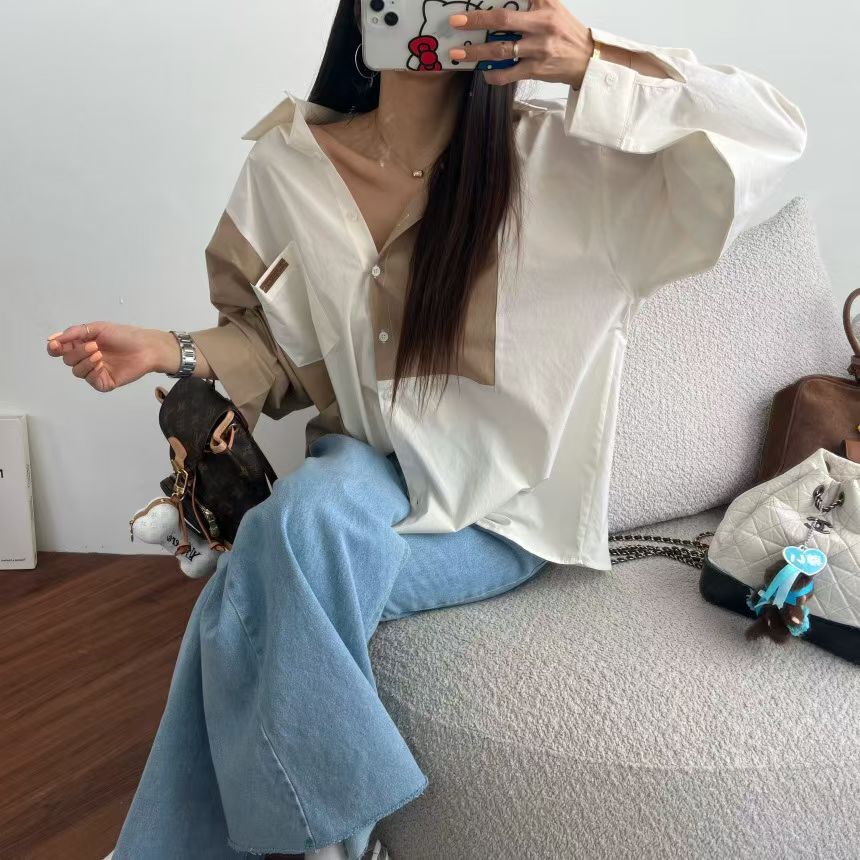 over size拼接襯衫