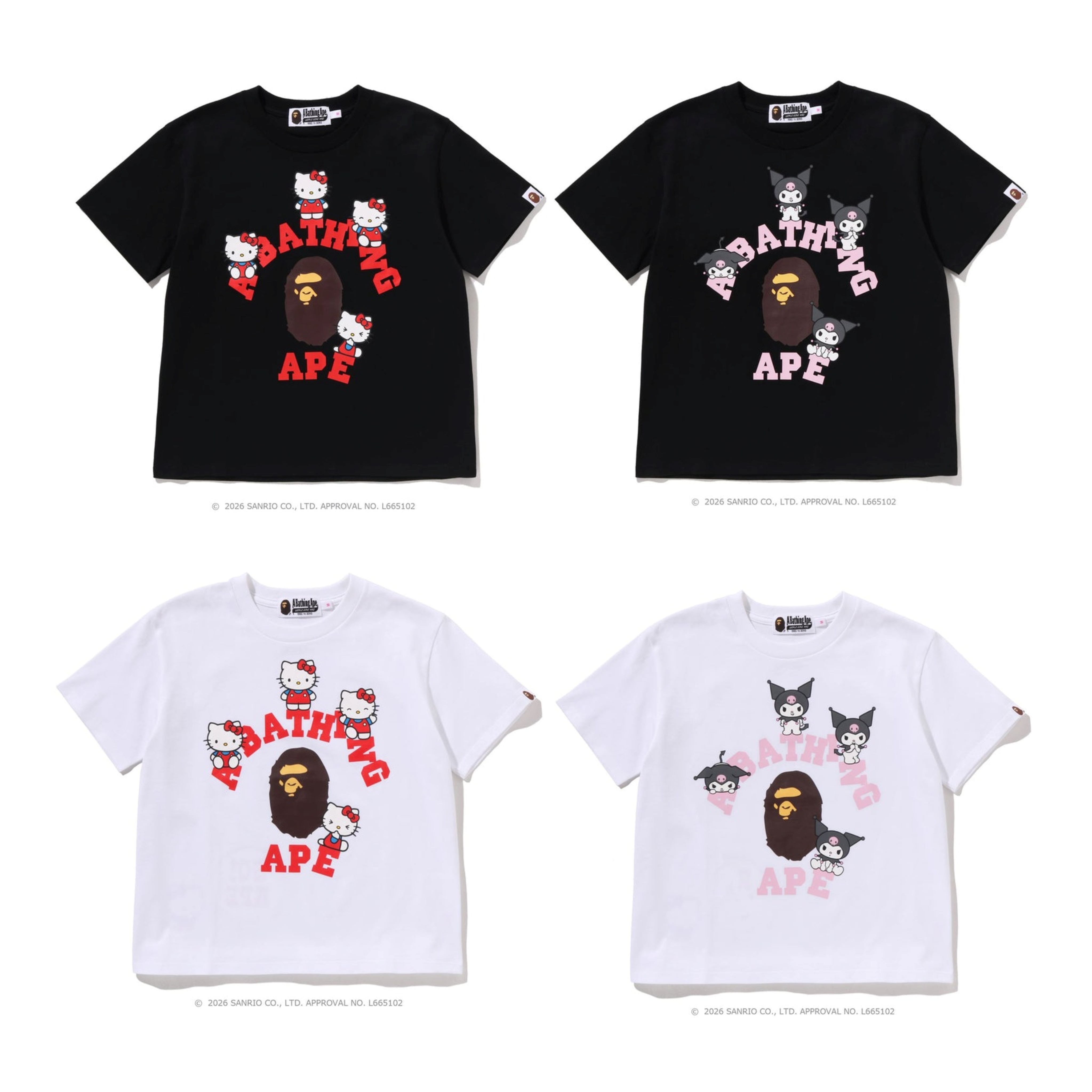 2026SS A BATHING APE BAPE COLLEGE MINI TEE 凱蒂貓庫洛米短T