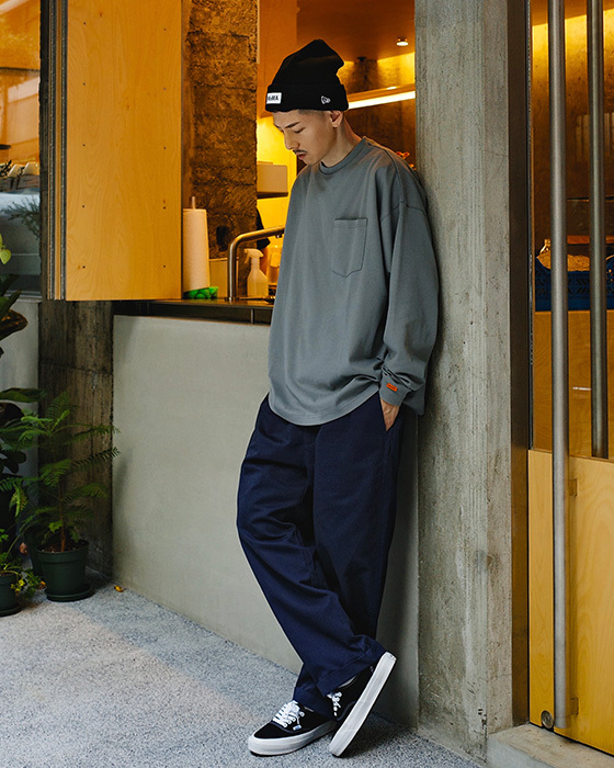 POCKET L/S TEE - GREY BLUE
