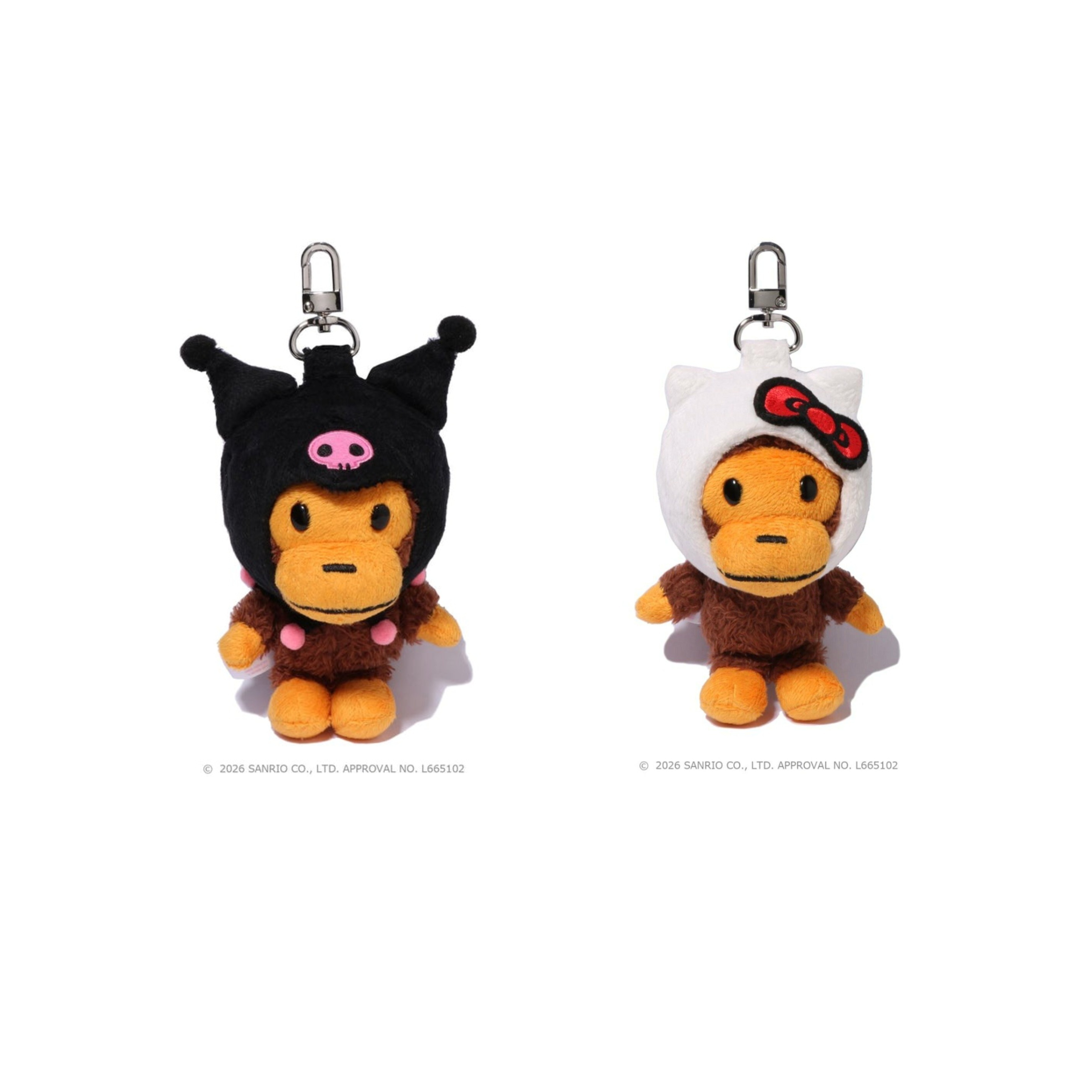 『代購+現貨商品』2026SS A BATHING APE BAPE PLUSH DOLL KEYCHAIN HELLO KITTY KUROMI 三麗鷗 庫洛米 凱蒂貓 布偶 吊飾 鑰匙圈 現貨 2M23282901 / 2M23282902