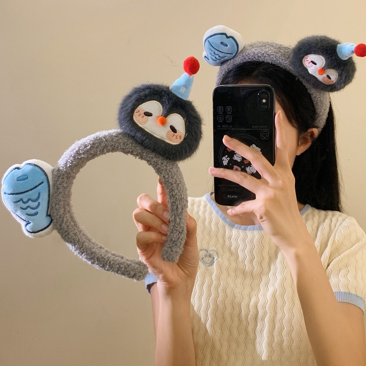 Korean Plush Penguin & Kitten Fish Headband