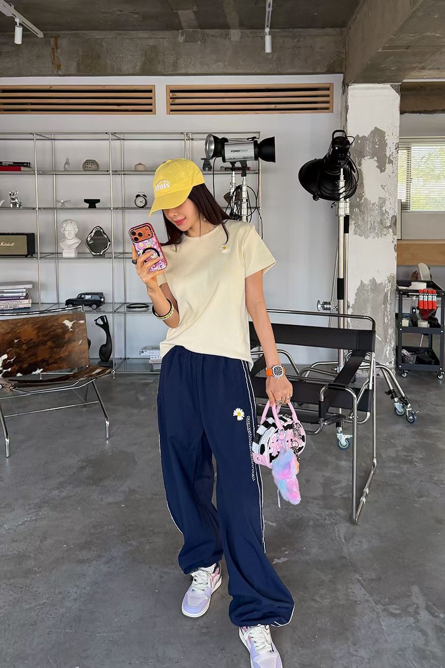 小雛菊邊條束口休閒褲