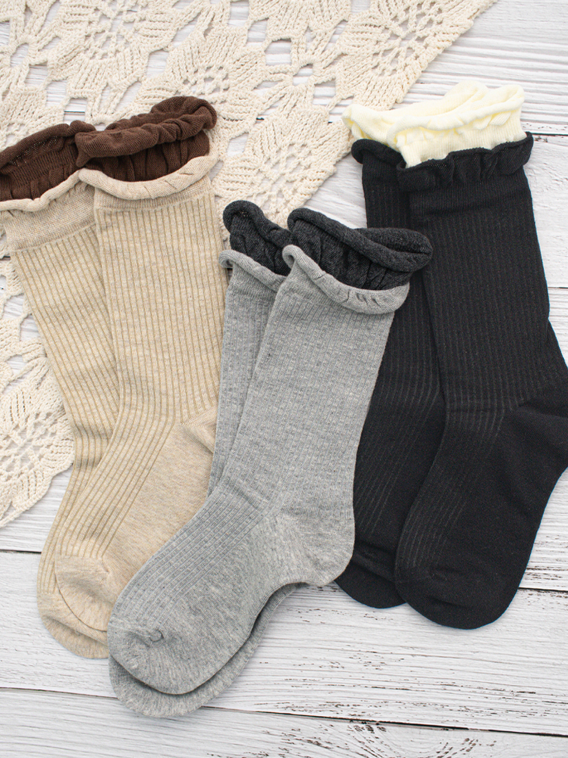 雙層堆堆羅紋中筒襪