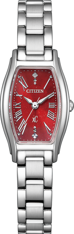 萬年鐘錶 - Citizen 星辰錶  XC   紅面酒桶型優雅光動能女錶 EW5541-50W  錶徑19.5MM