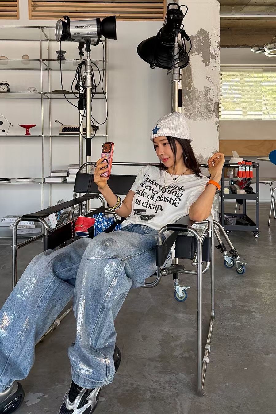 小雛菊刷漆牛仔長褲