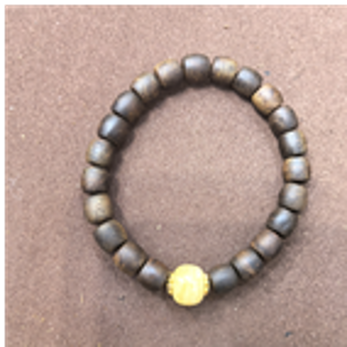 WB061 心若蓮華沉香 綠棋手鏈沉水鼓珠0.8+蜜蠟9*11+銅配飾