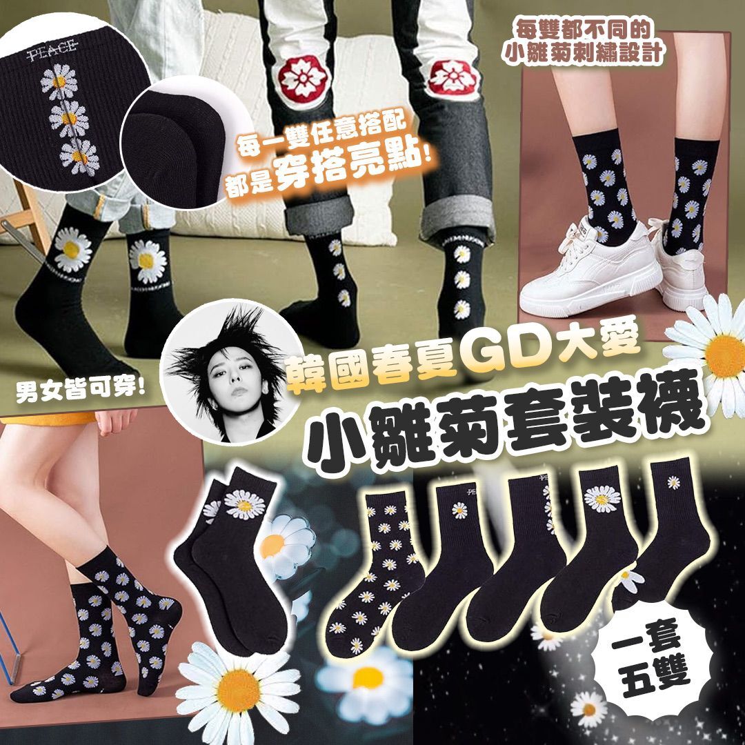 [D2742] 韓國春夏GD 大愛小雛菊套裝襪（一套5雙）