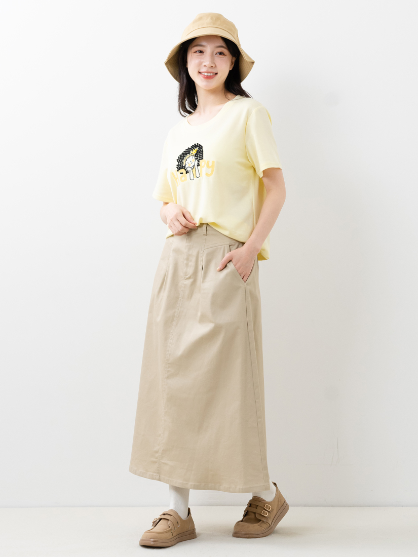 海星繡花短袖上衣舒適剪裁打褶A字長裙組合