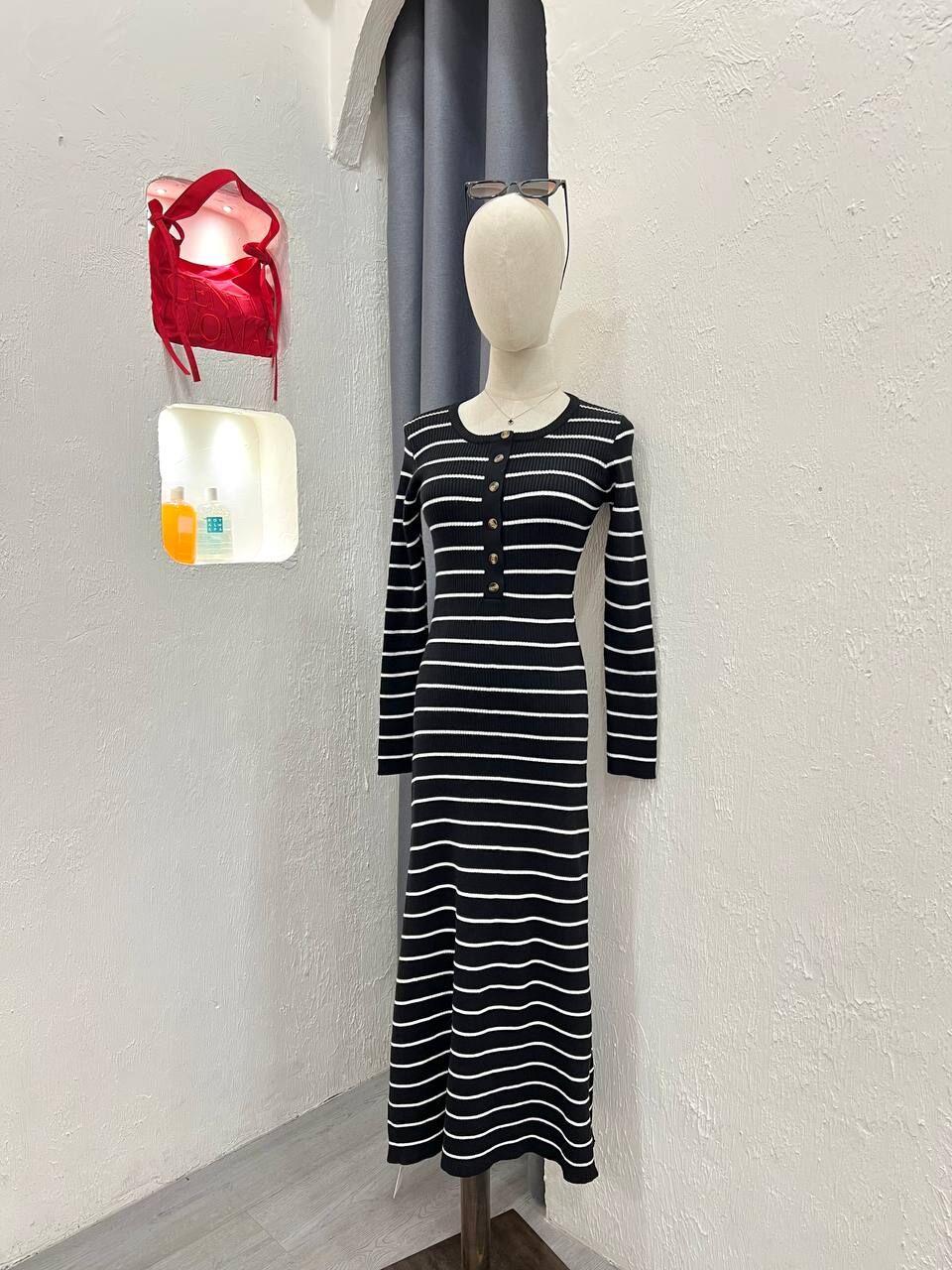 Black Stripe Long Knit Dress