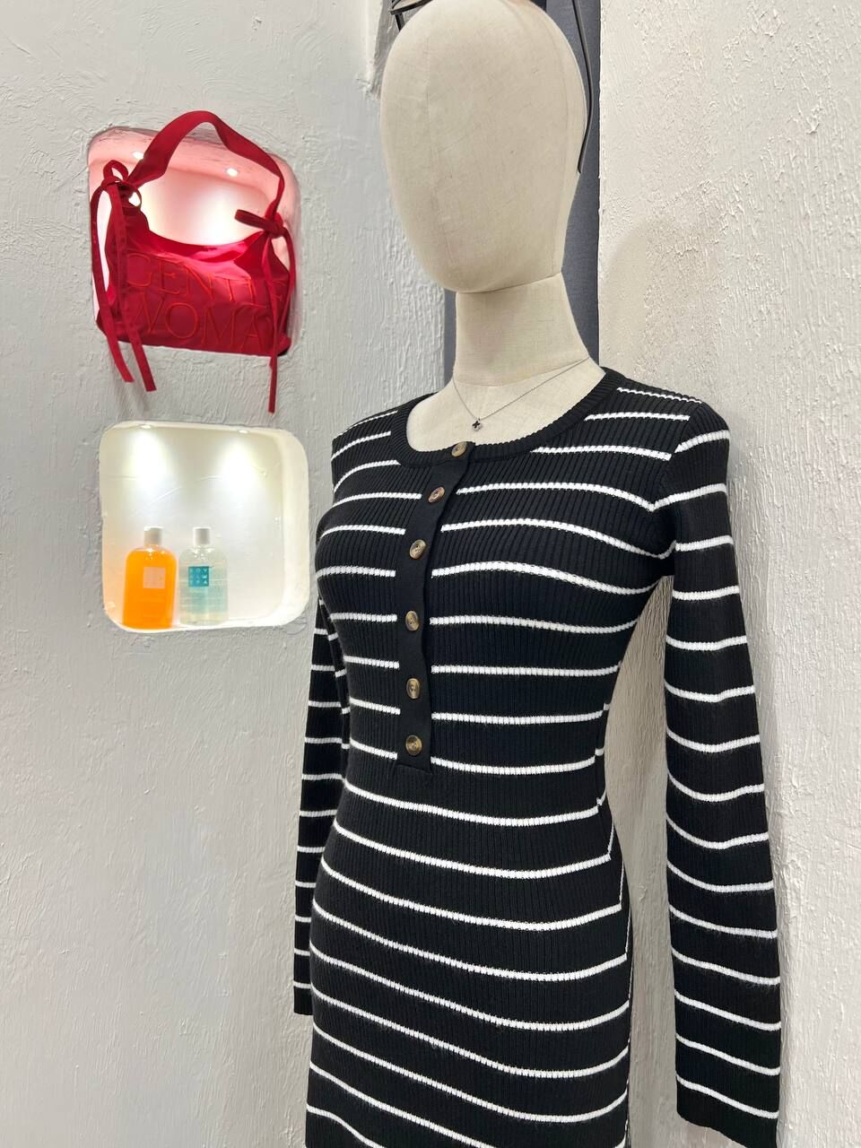 Black Stripe Long Knit Dress