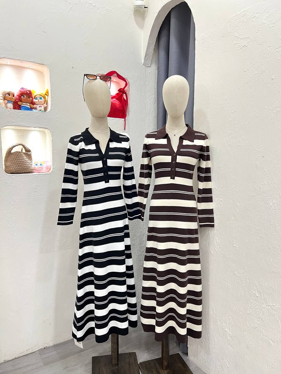 Collar Stripe Long Knit Dress