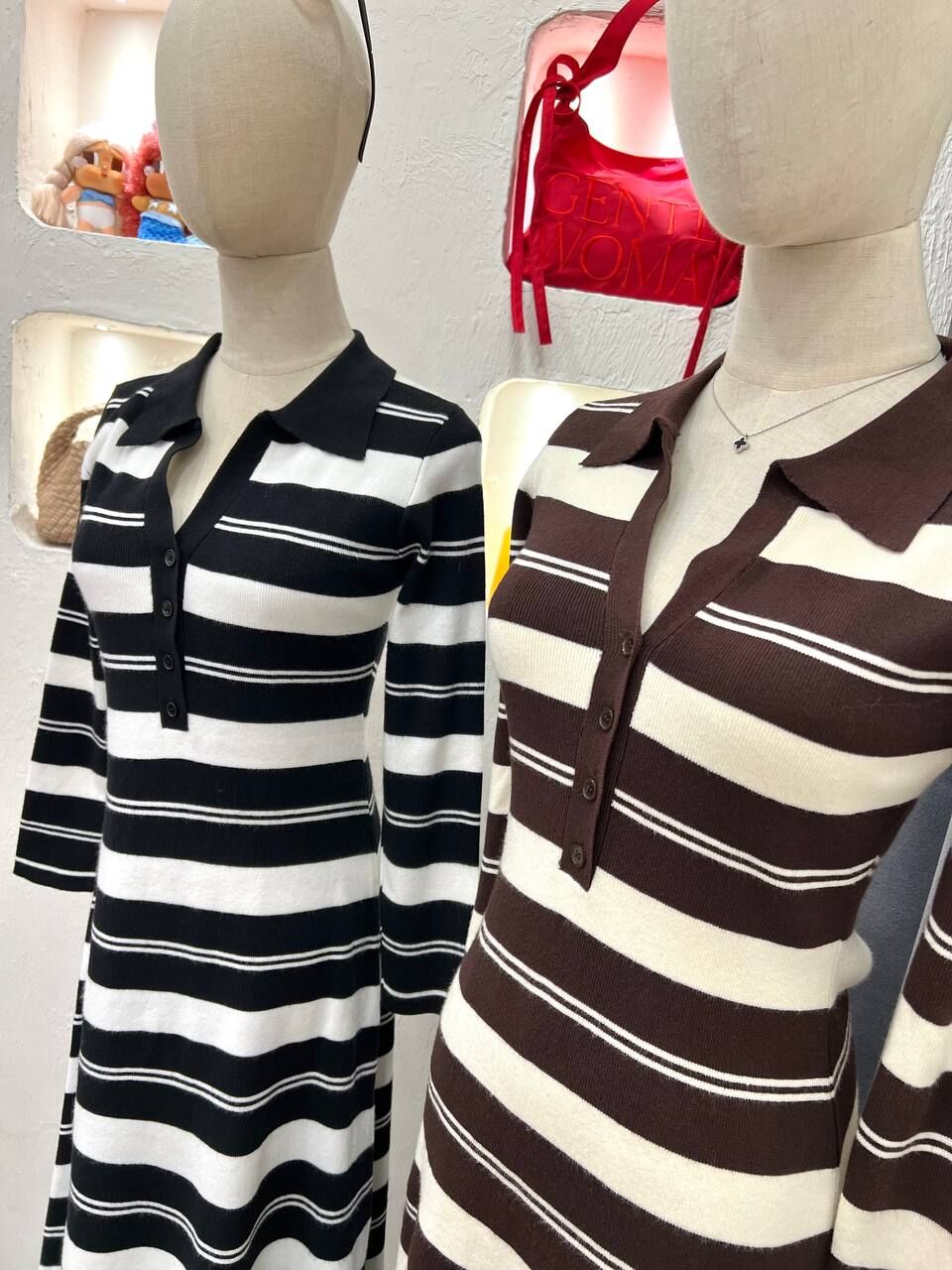 Collar Stripe Long Knit Dress
