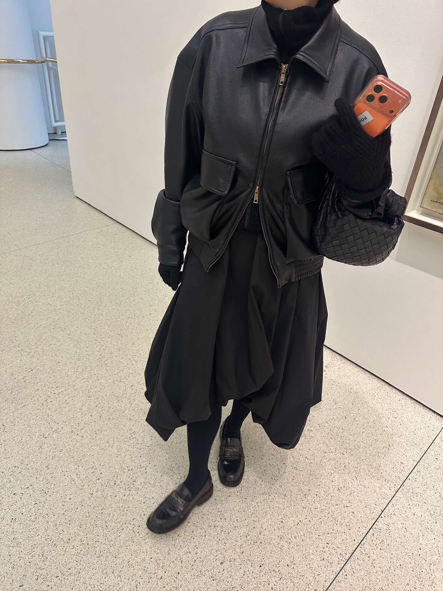 Faux cropped leather jacket