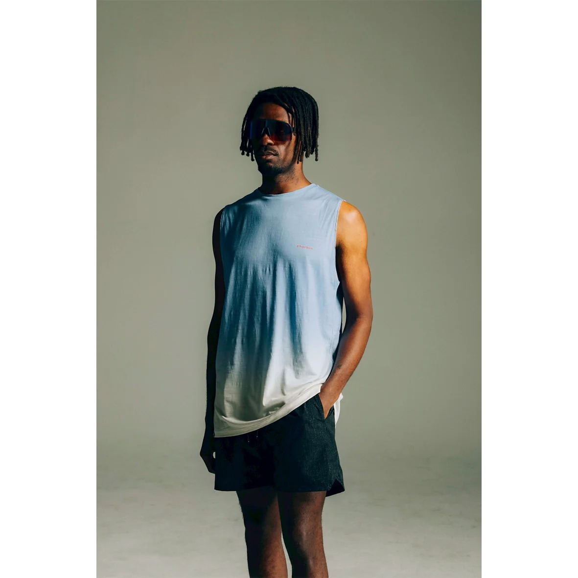 新品 charbon REDA WOOL DIP DYE SLEEVELESS charbon】REDA WOOL DIP DYE SLEEVELESS T-SHIRT・LIGHT BLU