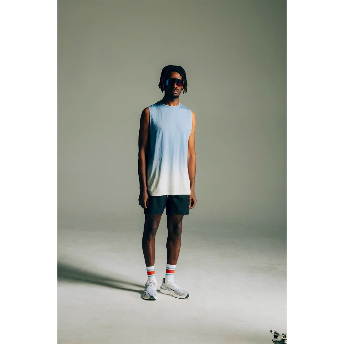 charbon】REDA WOOL DIP DYE SLEEVELESS T-SHIRT・LIGHT BLU