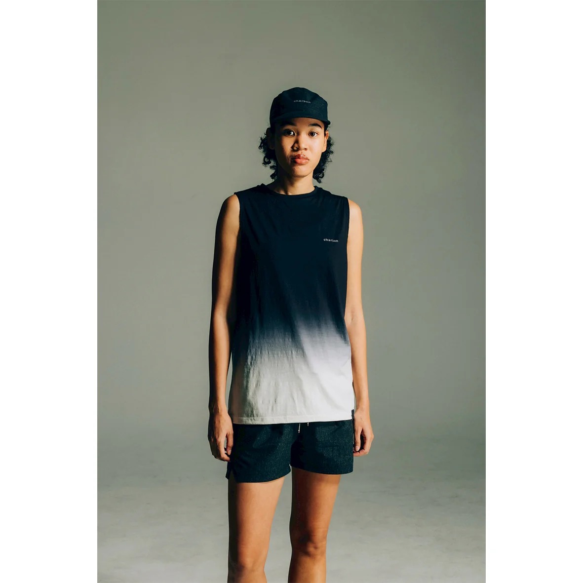 新品 charbon REDA WOOL DIP DYE SLEEVELESS charbon】REDA WOOL DIP DYE SLEEVELESS T-SHIRT・BLACK