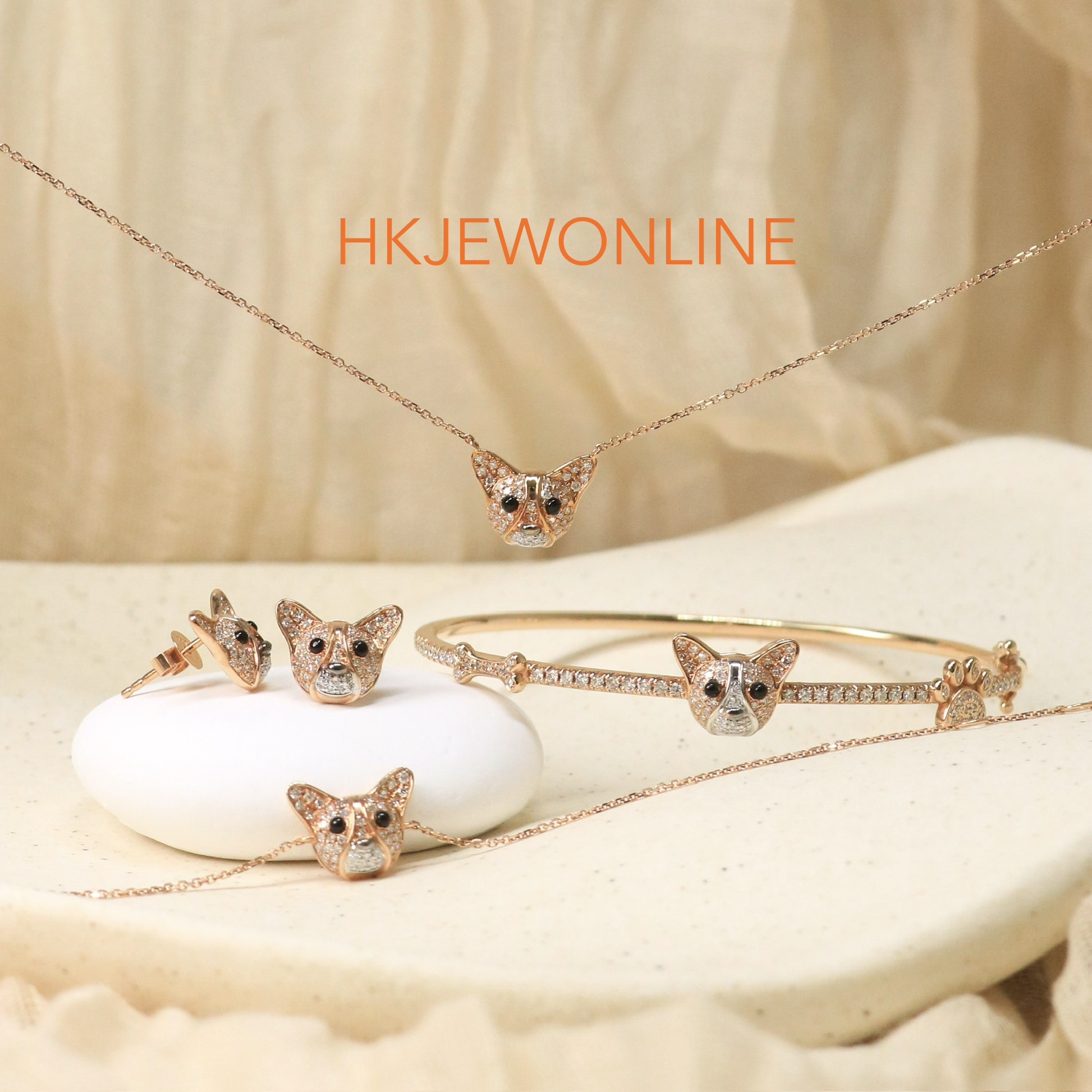18K Rose Gold Diamond Corgi Collection(Earrings/ Bracelet/ Necklace/ Bangle)