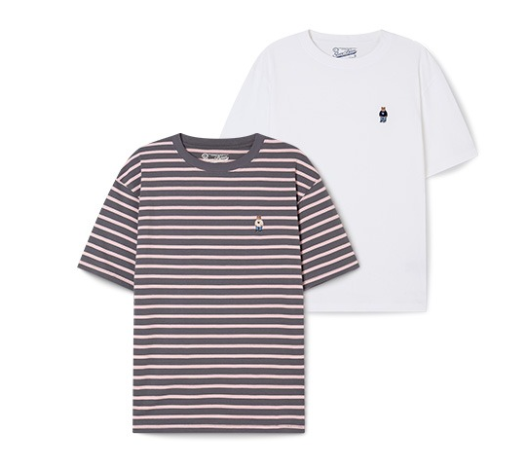 [K] WHO.A.U (2PACK)Steve Stripe T-s, WHRSG2352U- (60)Charcoal (KWAU181)