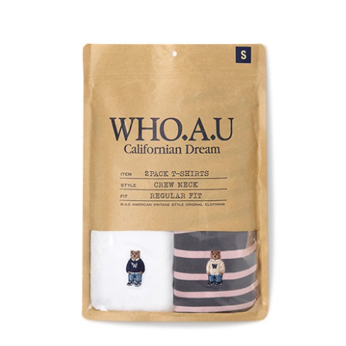 [K] WHO.A.U (2PACK)Steve Stripe T-s, WHRSG2352U- (60)Charcoal (KWAU181)