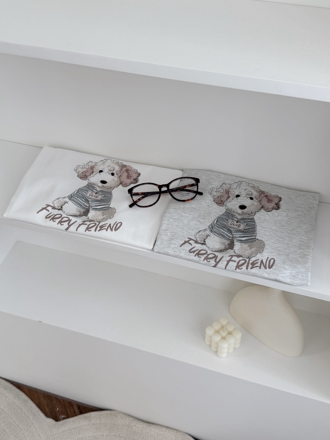 法朵Fado shop｜捲毛狗狗車線寬鬆短T 0215004 兩色