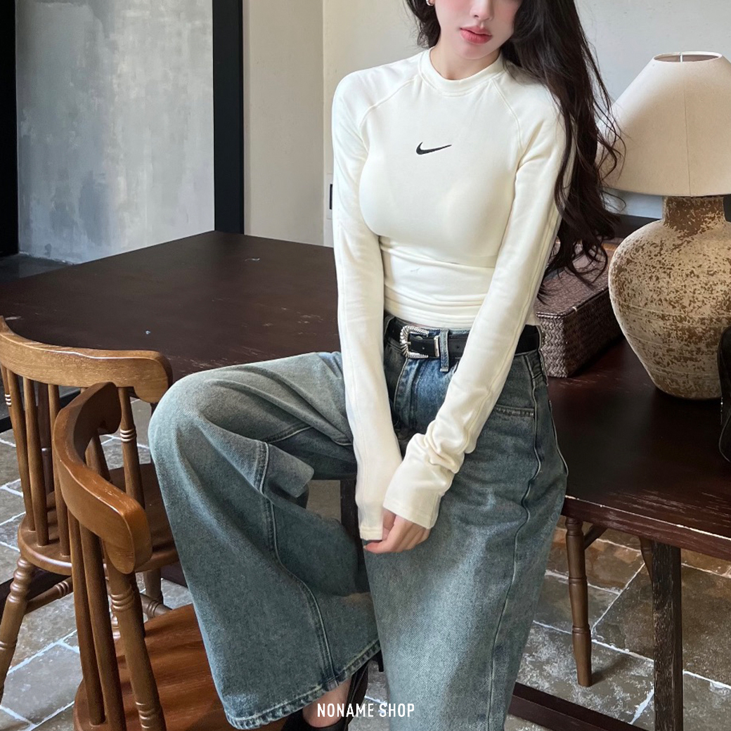 NIKE NSW CHILL KNIT 小勾 合身 螺紋 上衣 長袖 白色 (女款)