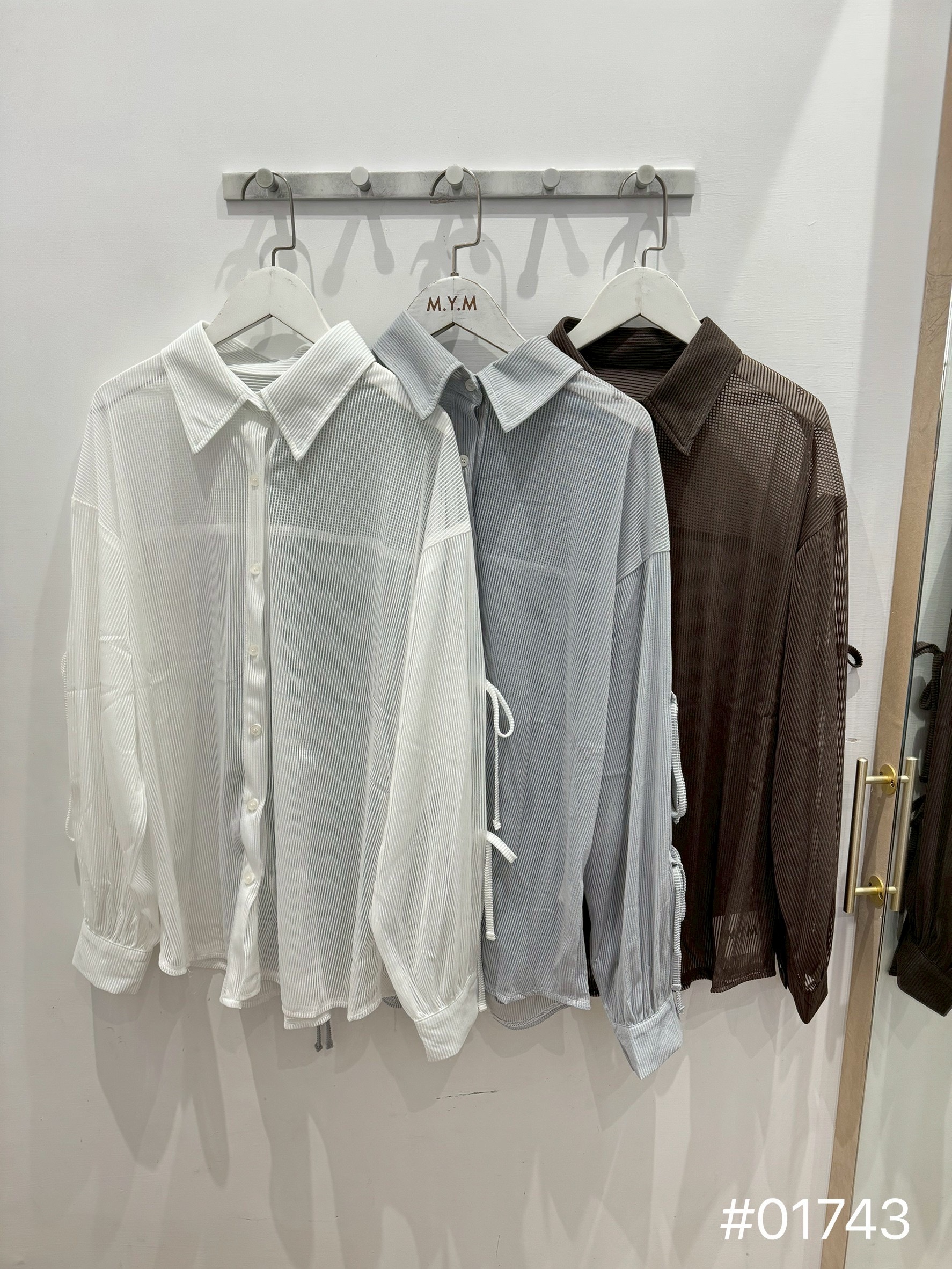 手袖蝴蝶結透膚線條感襯衫