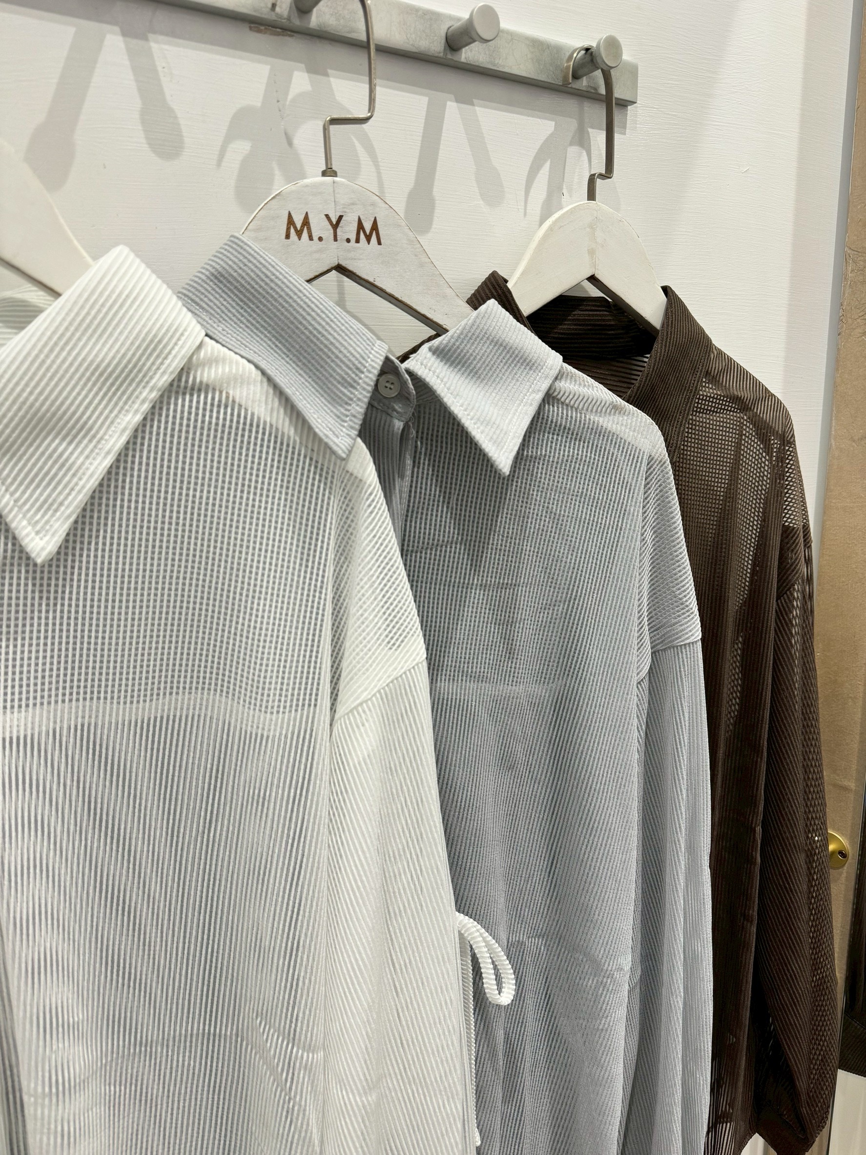 手袖蝴蝶結透膚線條感襯衫