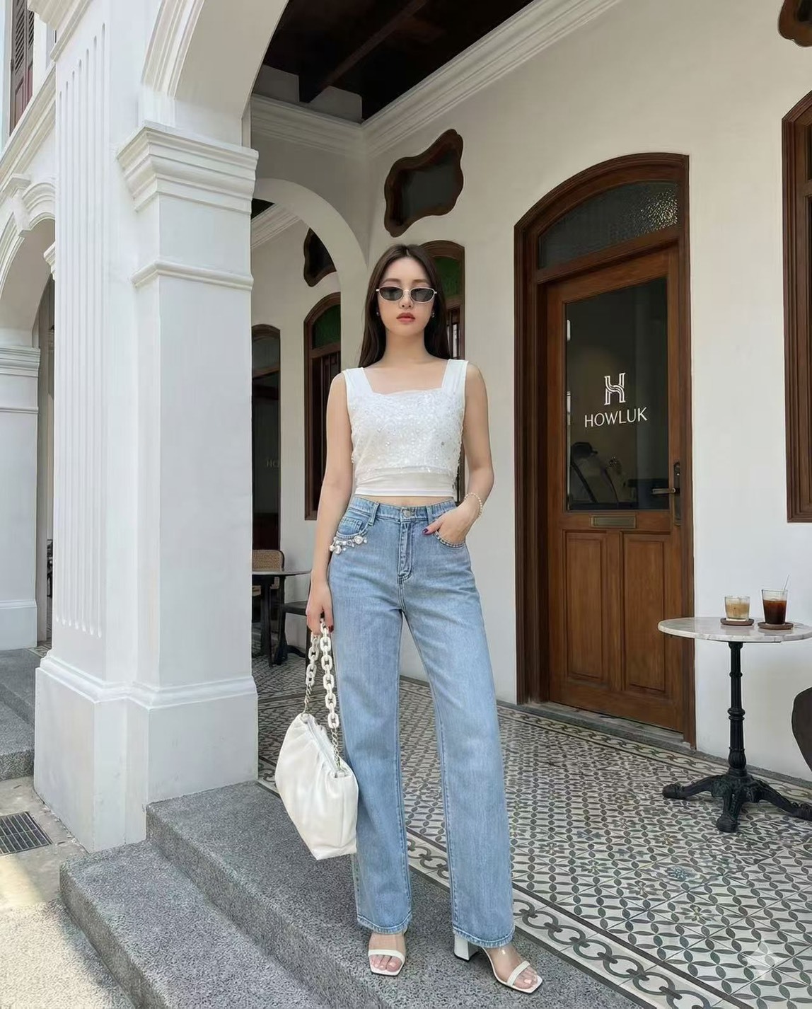 6085珠寶釦牛仔長褲