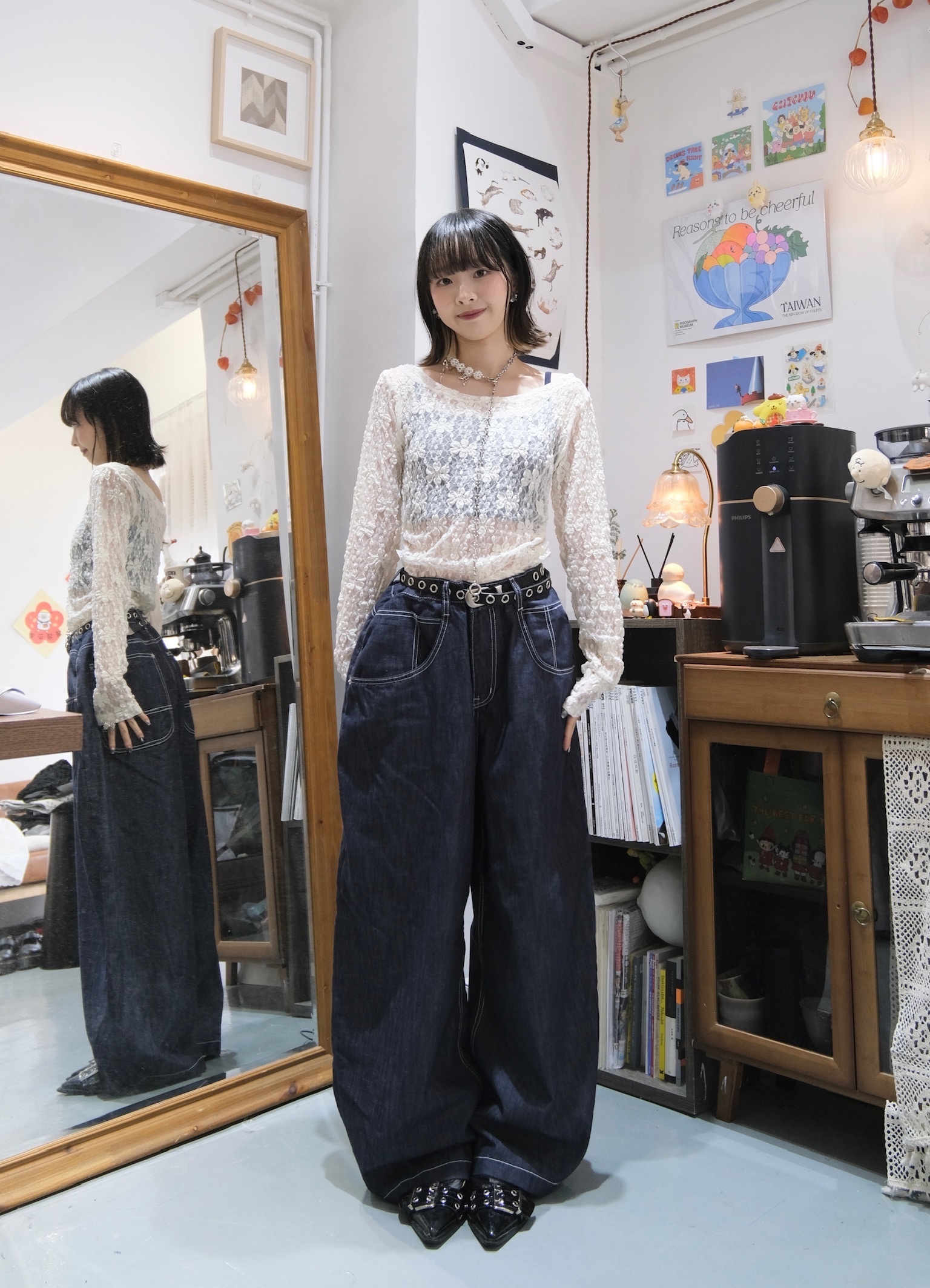 明線軟牛仔氣球褲