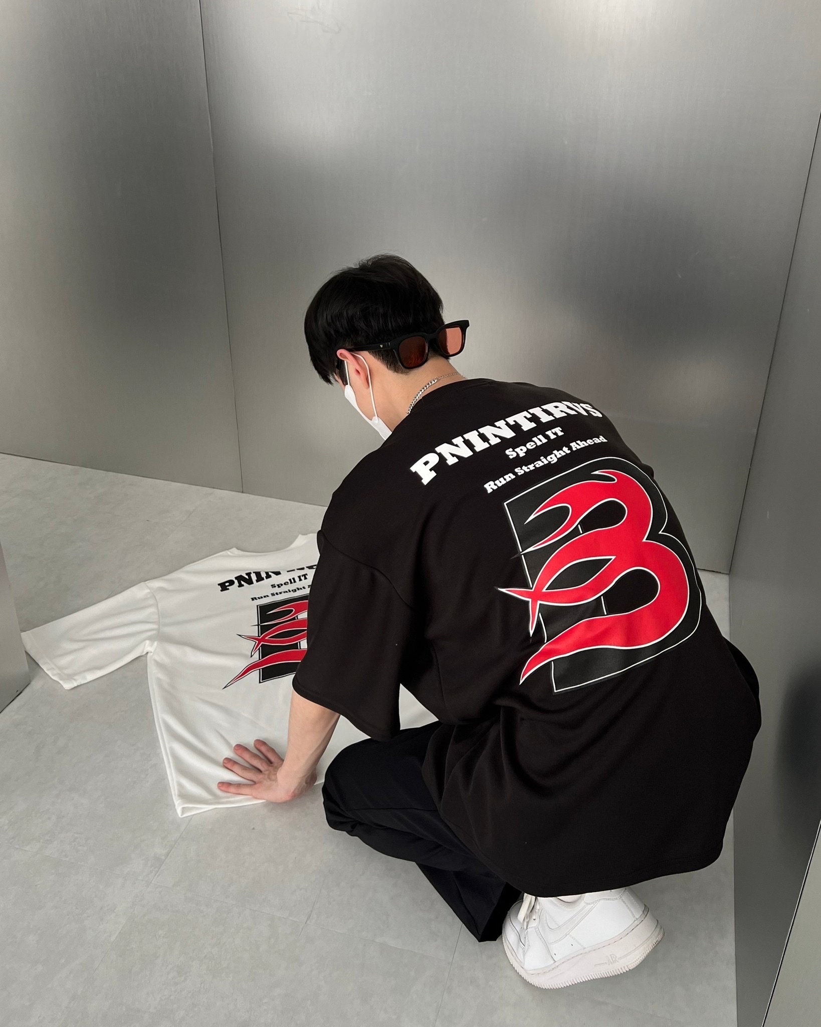 PNITIRVS B字 賽車 火焰 寬鬆 落肩 男女 短袖
