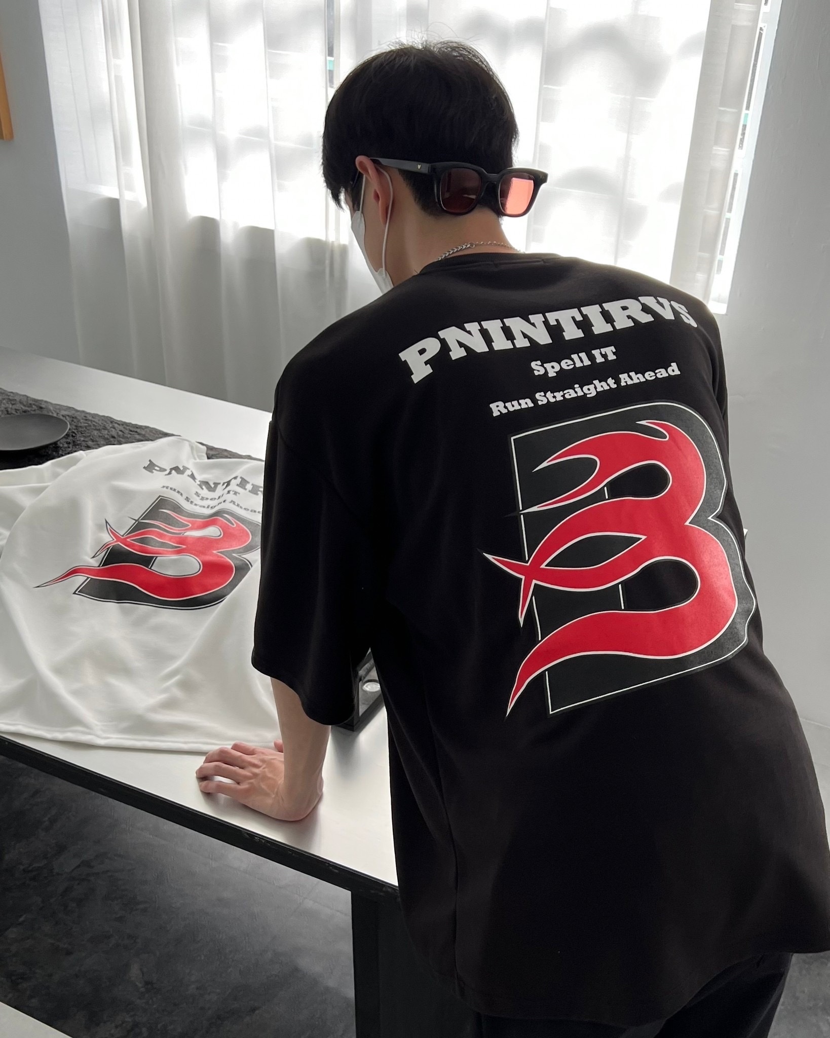 PNITIRVS B字 賽車 火焰 寬鬆 落肩 男女 短袖