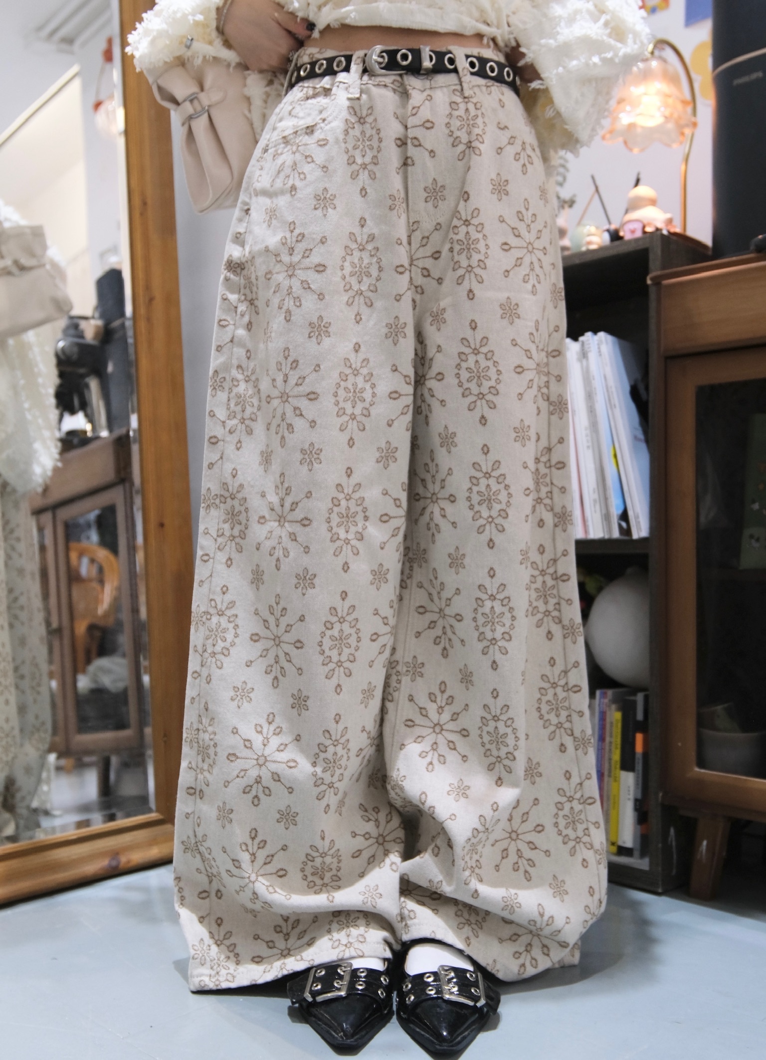 [兩色入] 超美印花pattern pants(Beige)
