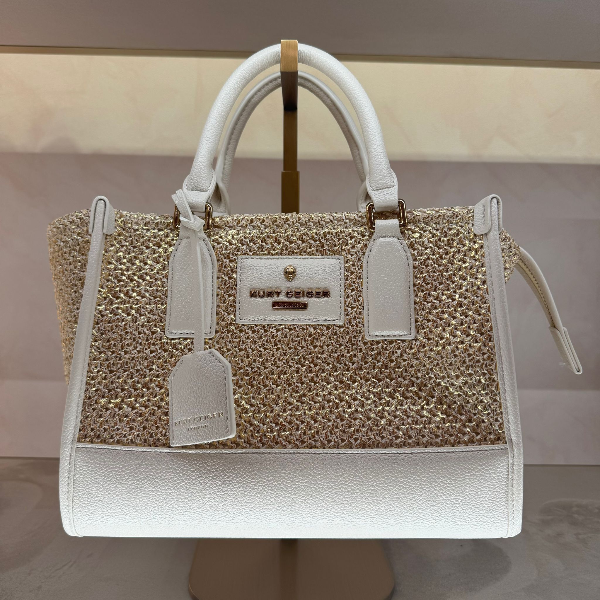 UK-GGG0305-629 Kurt Geiger 白金色編織包26x20x14cm (A51)