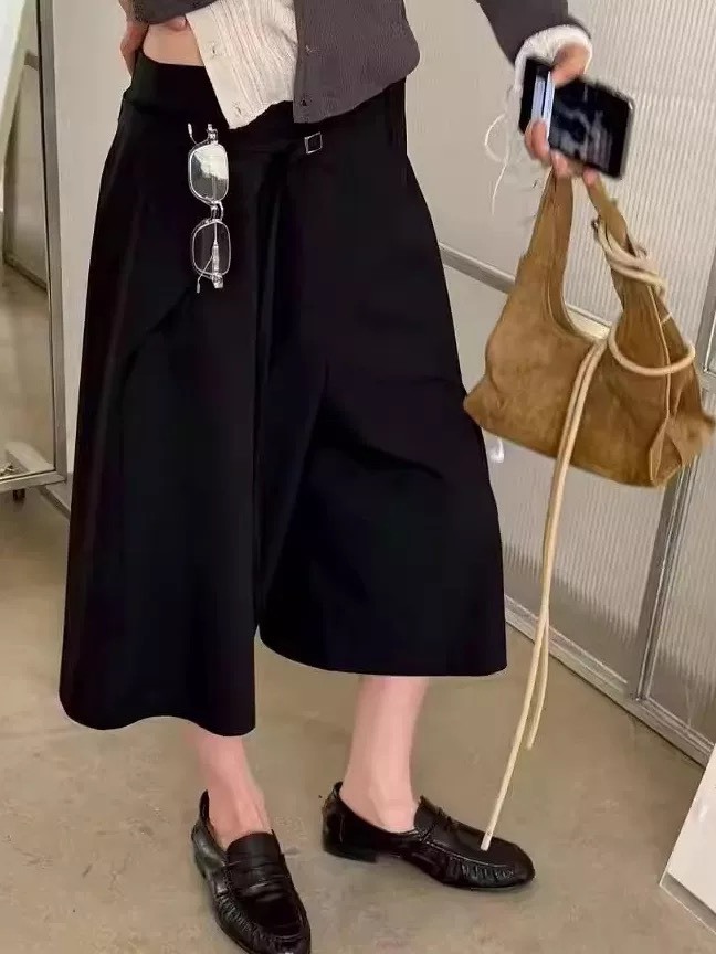 Lake 設計感A字中長裙褲