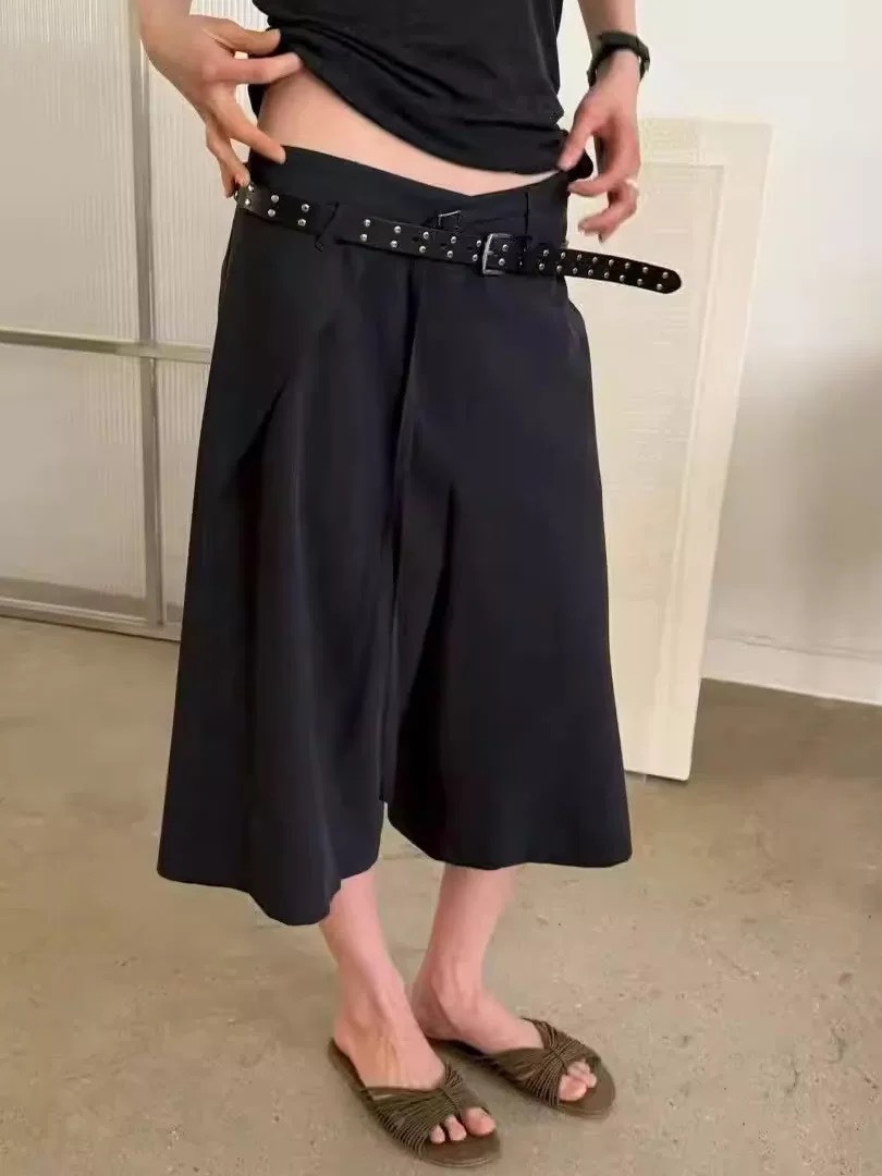 Lake 設計感A字中長裙褲