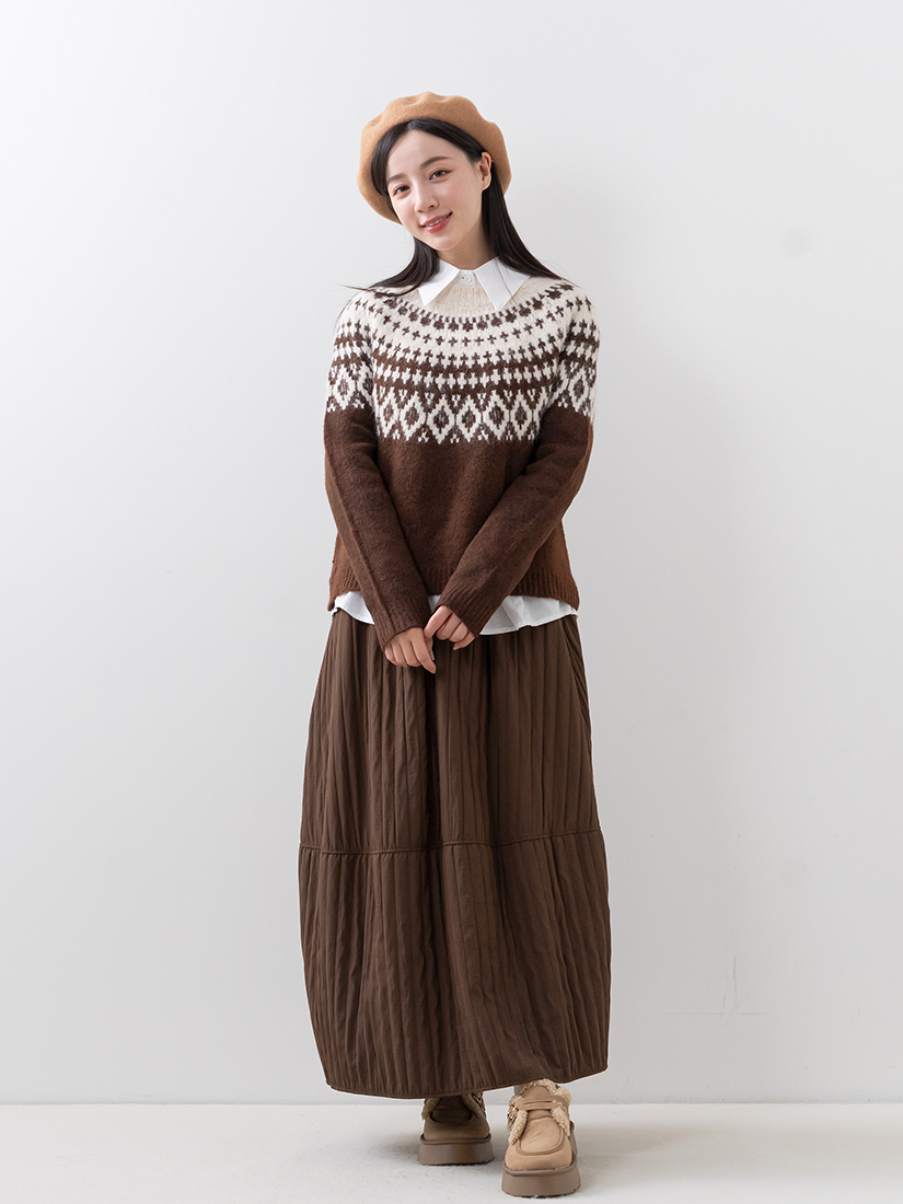 鬆軟毛織紋毛衣繡花襯衫鋪棉花苞感長裙組合