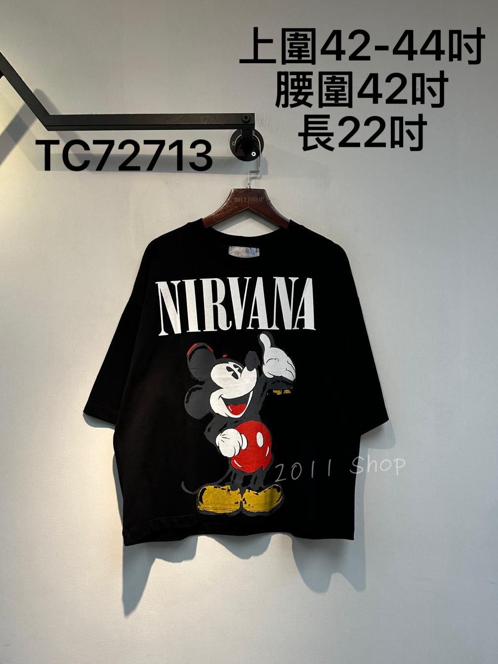惡搞米奇印花英文字T恤  上圍42-44吋 腰圍42吋 長22吋  TC72713