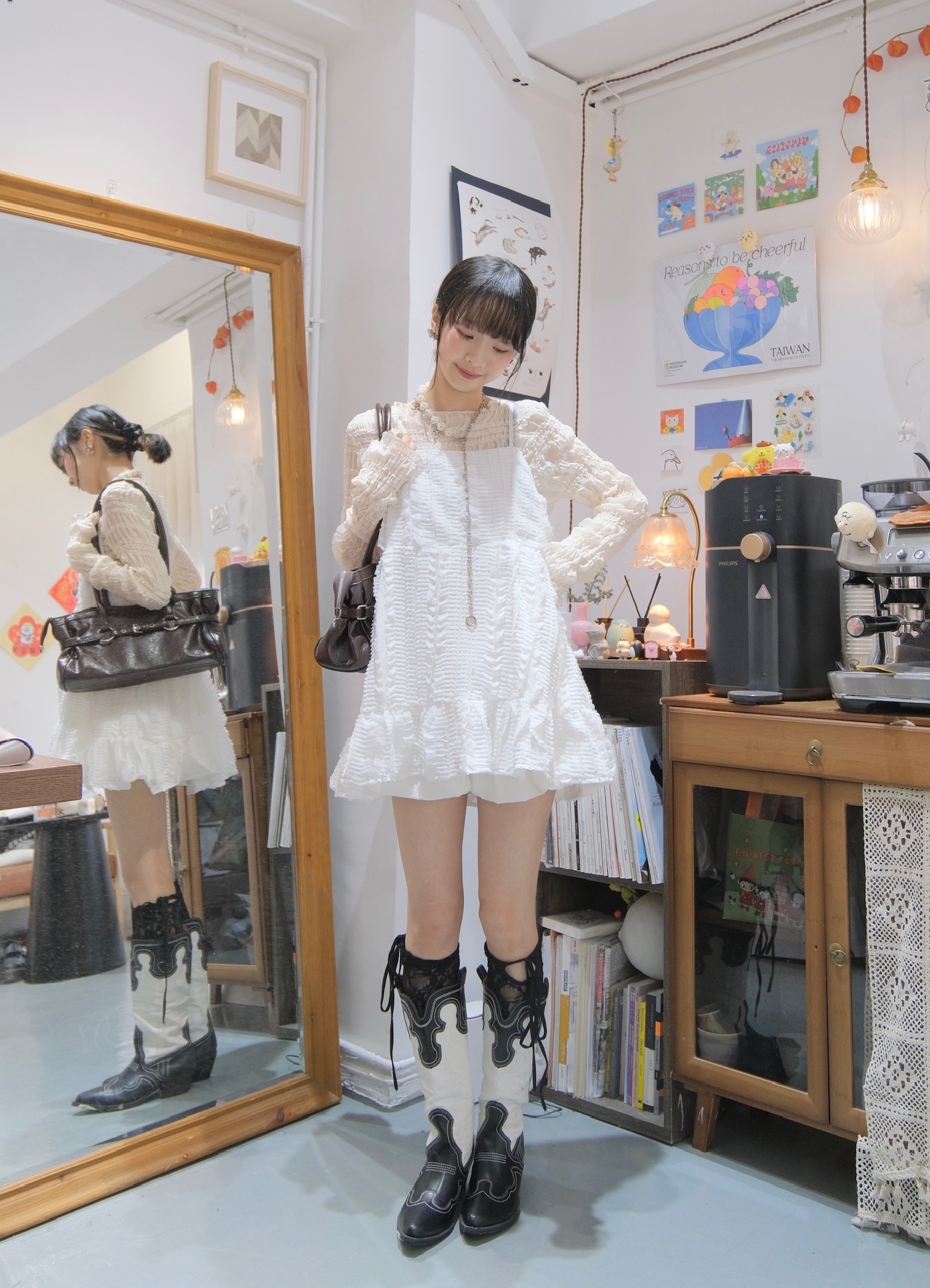 [兩色入]層紗摺摺Layer(White)