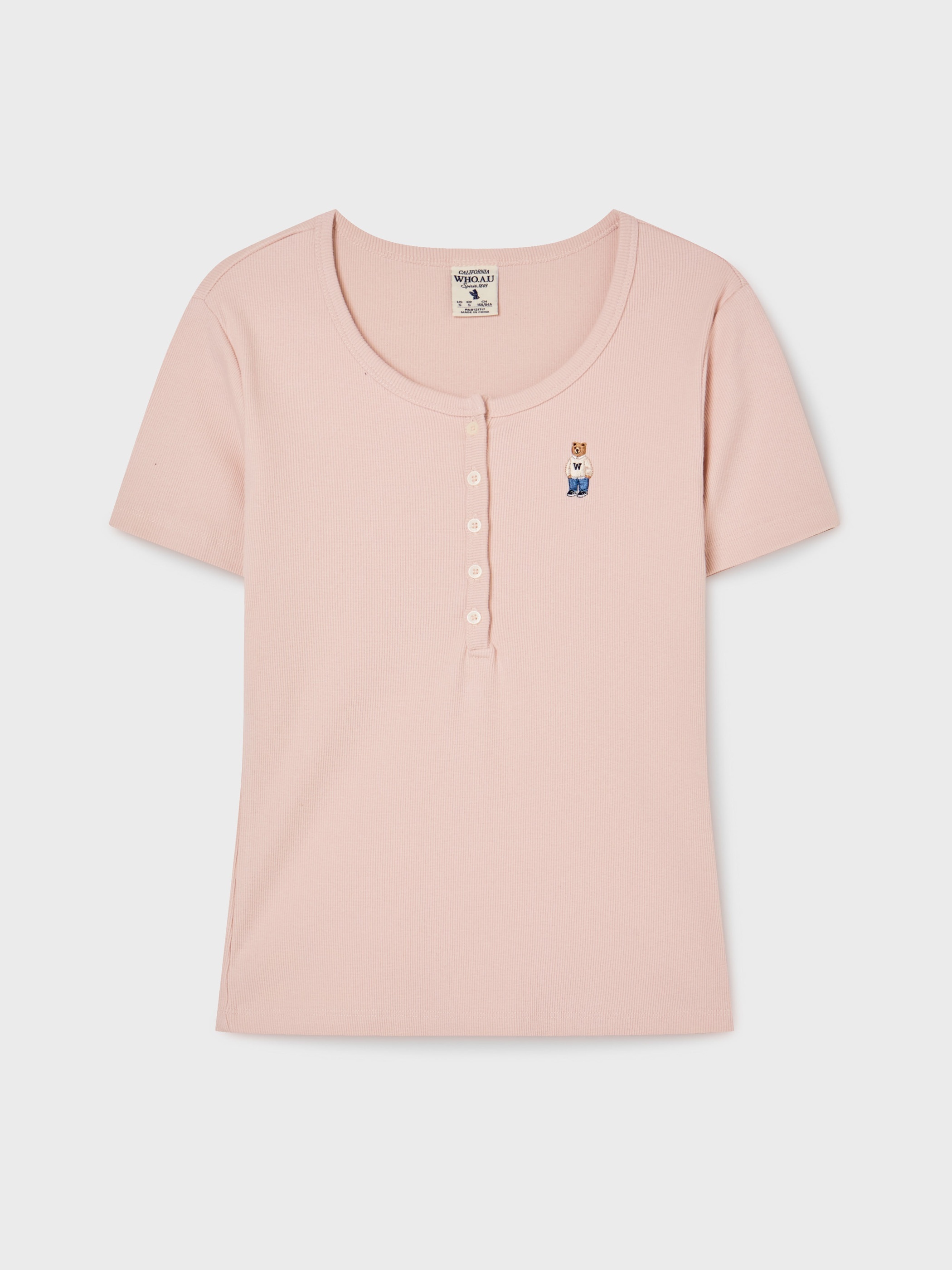 [K] WHO.A.U Steve Ribbed Henry Neck T-s, WHRAG2452F- (25)Pink (KWAU121)