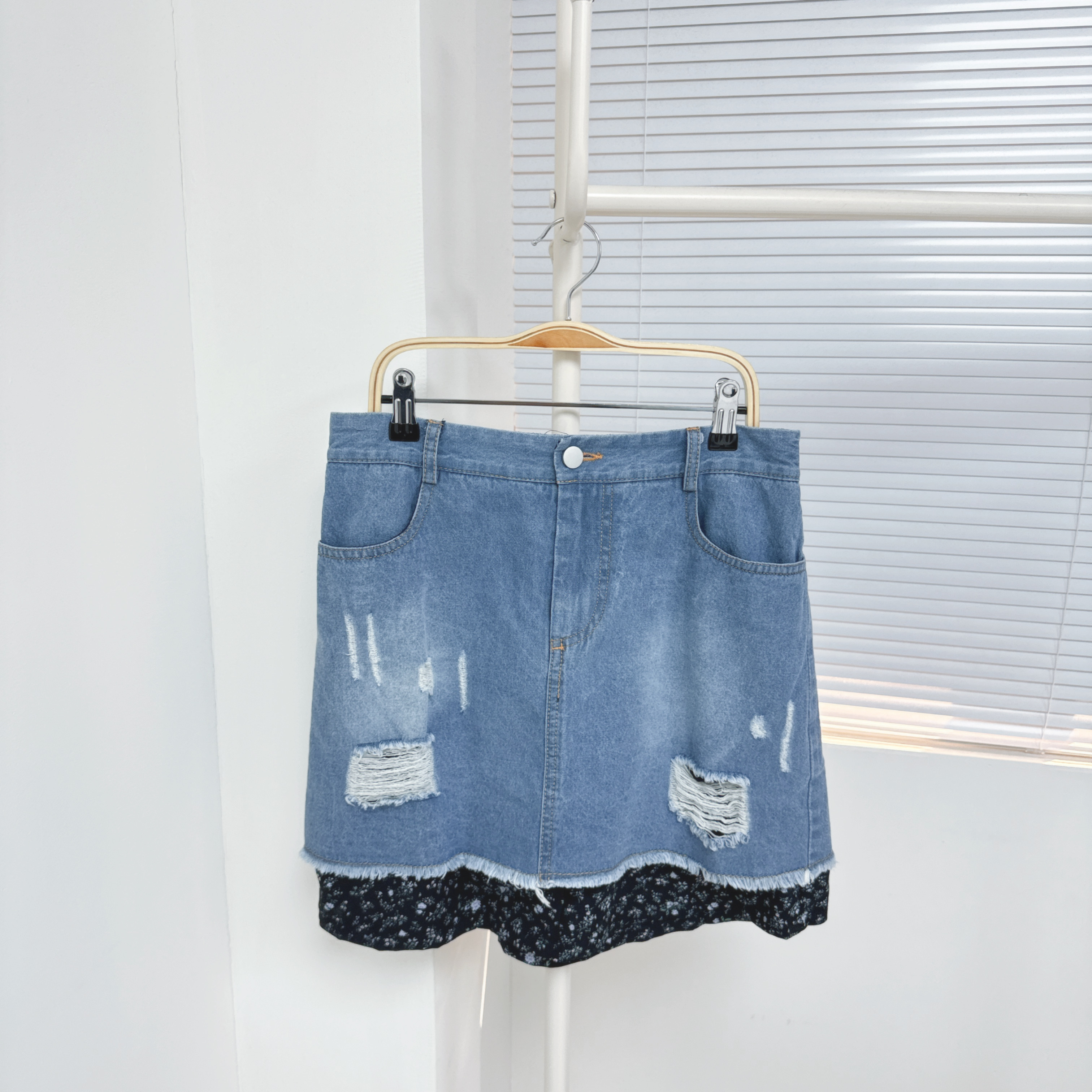 【廠家制】拼花布牛仔半裙 (K74)