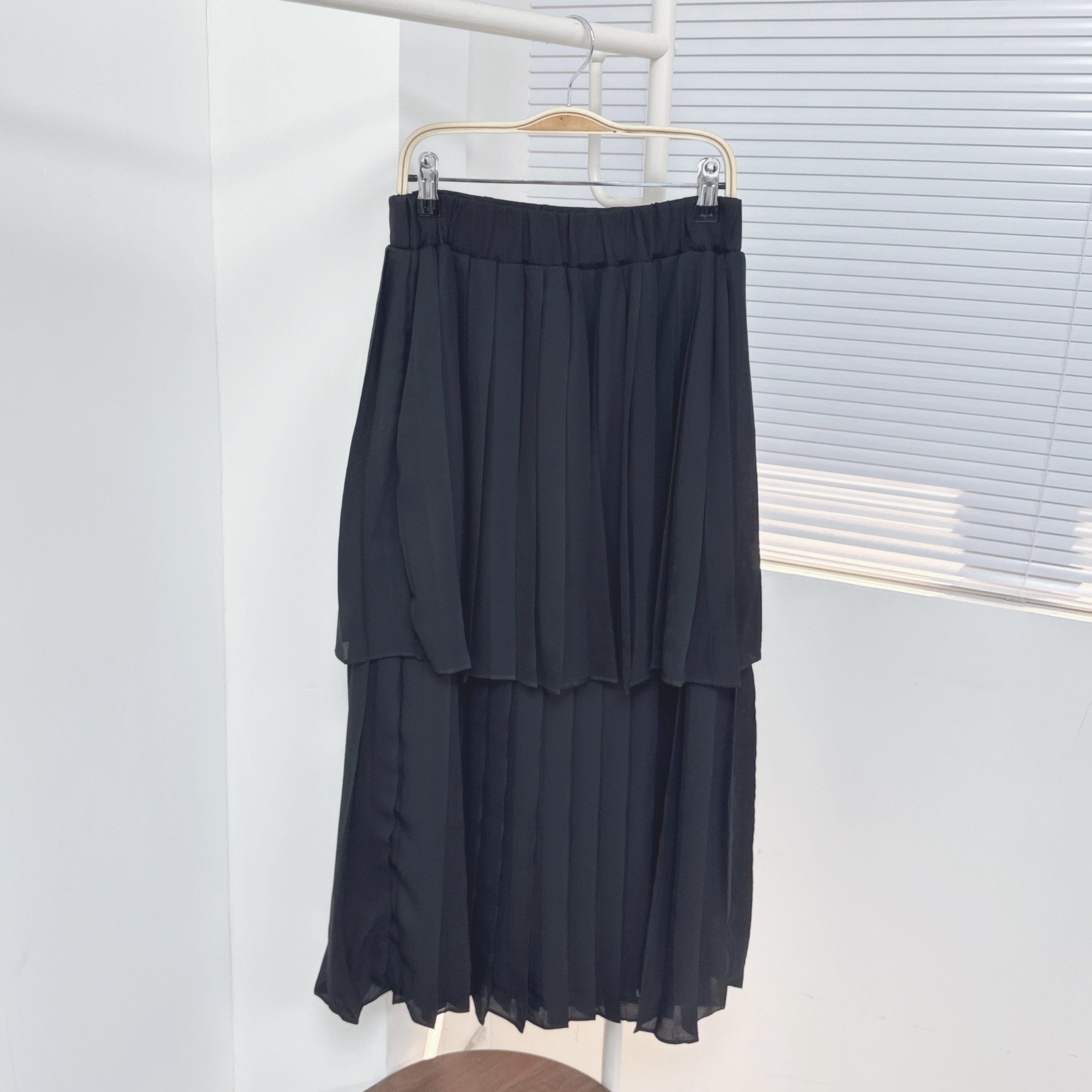 【廠家制】後橡筋腰兩層打摺半裙 (K59)