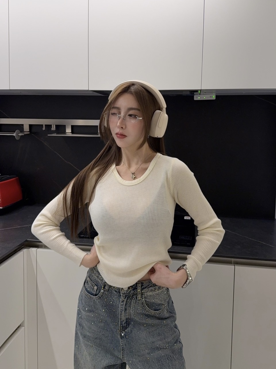 天絲棉坑條針織薄款衫