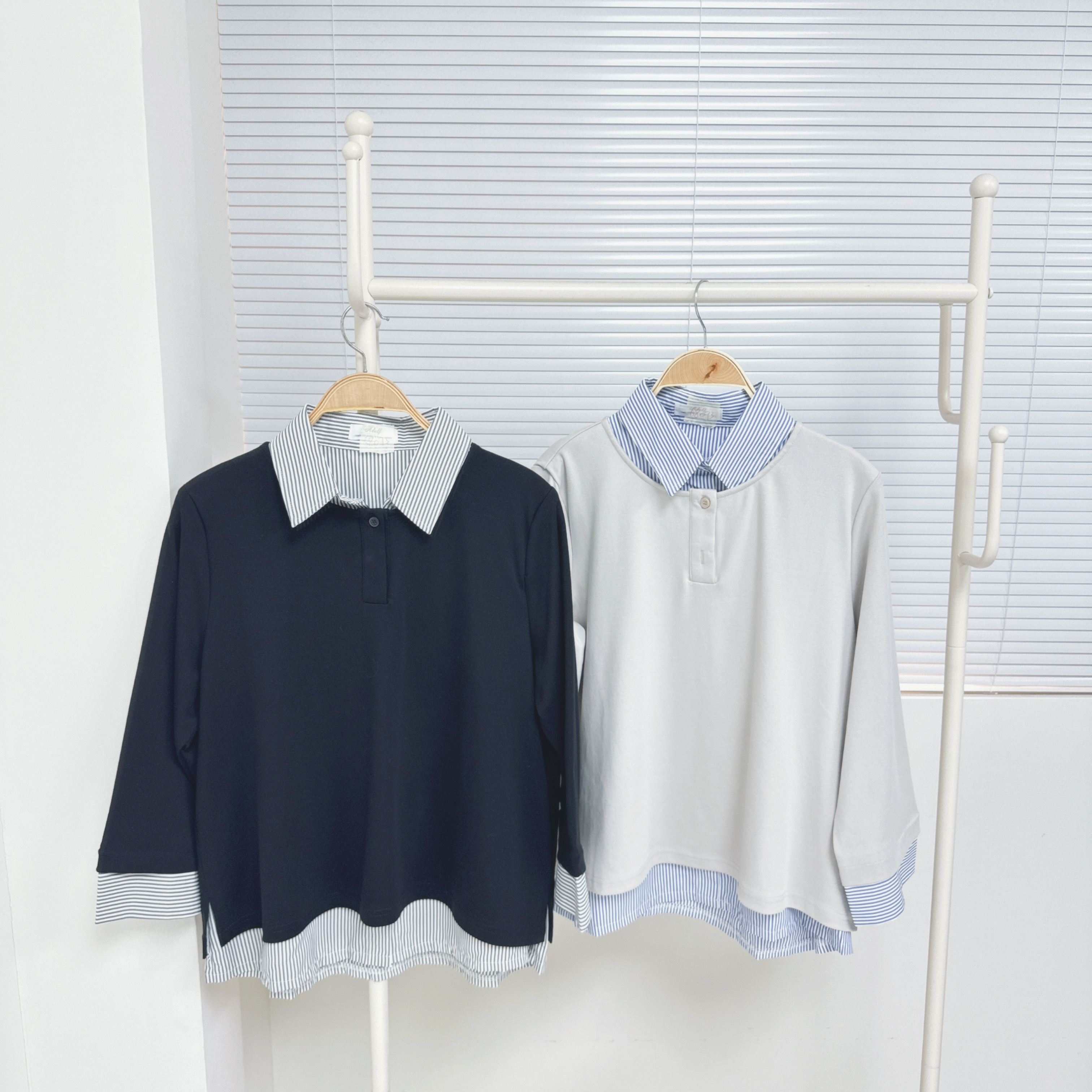 【廠家制】假兩件拼條子長袖TOP (K28-K29)